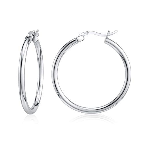 JIAYIQI Sterling Silver Hoop Earrings 18K White Gold Plated Silver Circle Endless Earrings Hoops Jewelry Lightweight Hoop Earring for Women Diameter 10,14,16,18,20,25,30,35,40,50,60mm - style: Silver-25mm