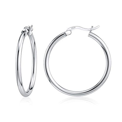 JIAYIQI Sterling Silver Hoop Earrings 18K White Gold Plated Silver Circle Endless Earrings Hoops Jewelry Lightweight Hoop Earring for Women Diameter 10,14,16,18,20,25,30,35,40,50,60mm - style: Silver-25mm