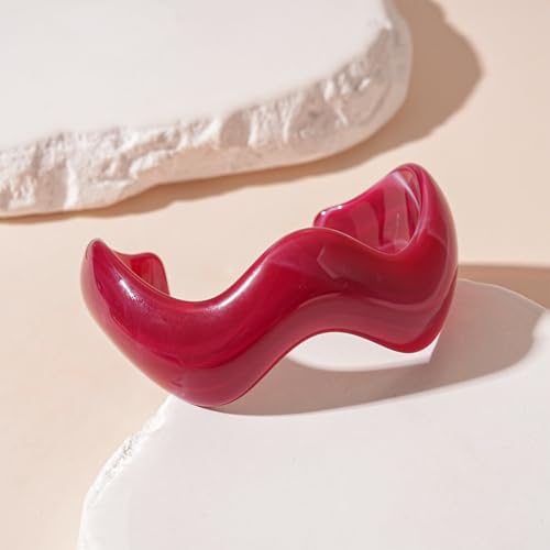 Creative Wave-shaped Opening Cuff Bracelets Statement Colorful Geometric Chunky Bangle Bracelets Acrylic Resin Irregular Wristbands for Beach Vacation Jewelry - color: Rose Red