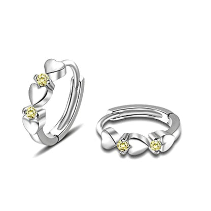 CiNily 14K White Gold Plated Small Hoop Earrings for Women Girls Heart Cubic Zirconia Hypoallergenic Earrings - color: Silver-light yellow