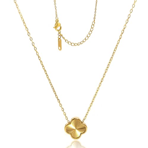 Four Leaf Clover Necklace 18K Gold Plated Necklaces for Women Lucky Flower Pendant Adjustable Link Chain Stainless Steel Dainty Trendy Simple Jewelry Gifts for Women - color: 1G-Gold