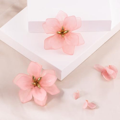 LAXPICOL Fashion Big Flower Clip On Earrings For Women Cute Lovely Acrylic Flower Earrings No piercing Earrings 2.36" - color: pink