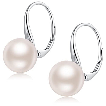 Pearl Earrings for Women Pearl Leverback Earrings 925 Sterling Silver - color: B1-white pearl-silver