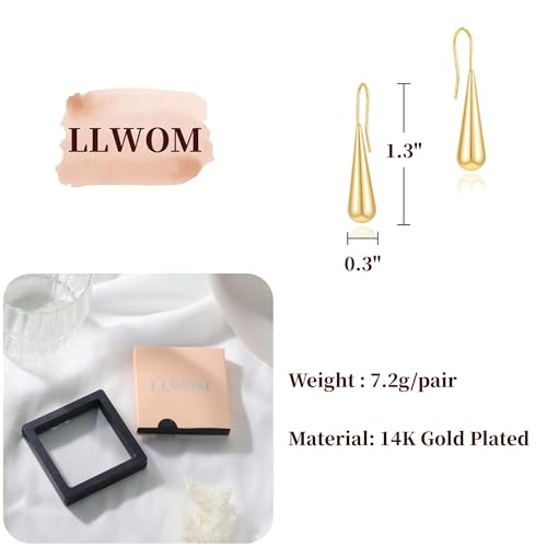 LLWOM Earrings for Women - 14K Gold Plated CZ Teardrop Dangle Earrings | Dangling Earrings for Women Trendy, Hypoallergenic Jewelry Gift for Wedding/Party/Prom/Daily, Elegant Drop Earring Stud - color: Gold Teardrop