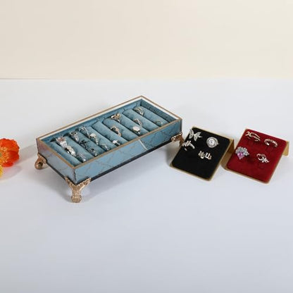 velvet slots Ring holder for jewelry organizer, Earring ring display stand for selling, felt ring jewelry holder tray showcase【Velvet slots Ring Holder-Light blue】 - color: Light blue