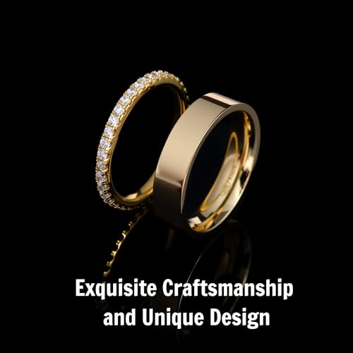 2 Pack Sterling Silver Eternity Ring & Gold Band for Women, 2mm CZ Stackable Wedding Engagement Promise Rings, Simple 5mm Plated Band, Size 5-10, Gift Jewelry Set - color: Gold, size: 7