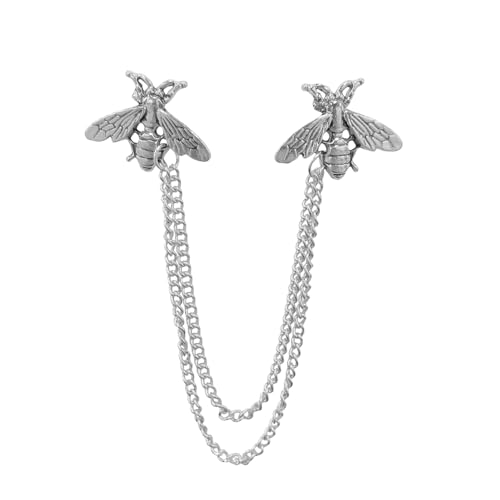 Vintage Honey Bee Brooch for Women Men Silver/Gold-tone Cute Bee with Hanging Chain Tassel Animal Insect Lapel Pins Elegant Dress Accessories for Hat Bag Suit Tie Holiday Party Jewelry - color: Silver