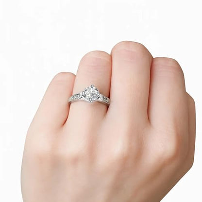 0.5ct Hearts & Arrows CZ Promise Ring, 18K White Gold Plated Classic Cathedral Solitaire, Realistic Travel Wedding Ring Alternative R21