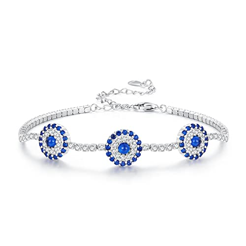 925 Sterling Silver Adjustable Bracelet for Women Jewelry Gifts - color: Blue Evil Eye