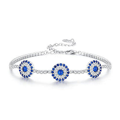 925 Sterling Silver Adjustable Bracelet for Women Jewelry Gifts - color: Blue Evil Eye