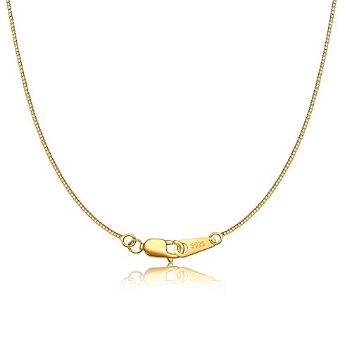 925 Sterling Silver Chain Necklace for Women 0.8mm Box Chain, Italian Necklace Chain, Super Strong & Thin & Long16/18/20/22/24 Inches - color: Yellow Gold, size: 16 Inch