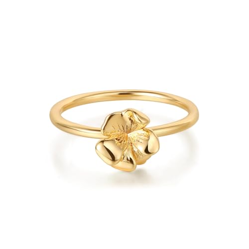 Birth Flower Stacking Ring for Women | 14K Gold Plated Brass, 12 Engraved Floral Motifs, Slim Stack-Ready Band, Available in US Sizes 5-9 - style: Feb.-Violet