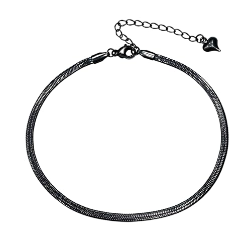 Gold Anklets for Women Waterproof,18K Gold Plated Anklet for Women Snake Chain Link Dainty Ankle Bracelets Summer Beach Jewelry - color: 3mm-Black