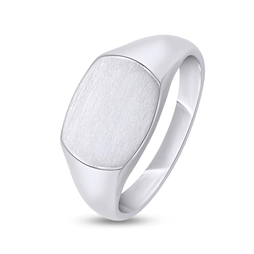 Plain Signet Band Ring Square Shaped In 14K Gold Plated Sterling Silver Satin Finish Statement Ring For Him Her - color: White Gold