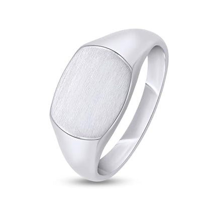 Plain Signet Band Ring Square Shaped In 14K Gold Plated Sterling Silver Satin Finish Statement Ring For Him Her - color: White Gold