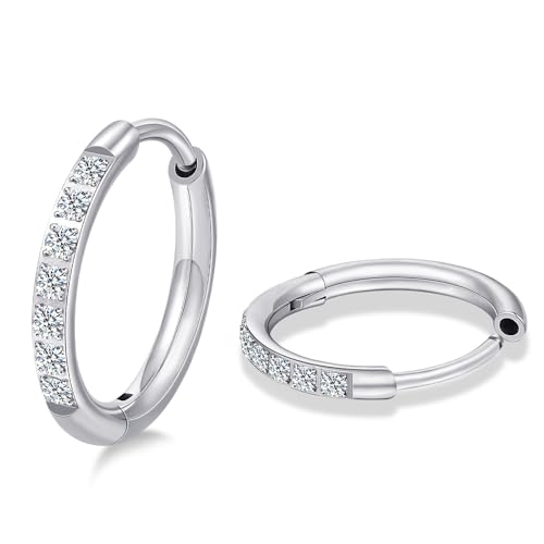 Limerencia G23 Hypoallergenic Titanium Earrings Hoops Small Huggie Earrings | 18G Cartilage F136 Pure Titanium Huggie Hoops with Cubic Zirconia, Ear Cuff Style Jewelry for Women Men with Sensitive Ears - color: White CZ, size: 12mm