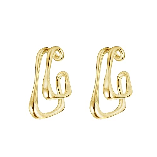 Minimalist Double Line Teardrop Cuff Wrap Clip on Earrings for Women Non Pierced Ear Unique Design 14K Gold Plated Silver Fake Hoop Hypoallergenic Fashion Trendy Jewelry - color: gold