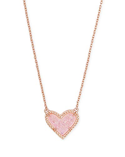 Kendra Scott Ari Heart Adjustable Length Pendant Necklace for Women, Fashion Jewelry - color: ROSE GOLD - PINK DRUSY