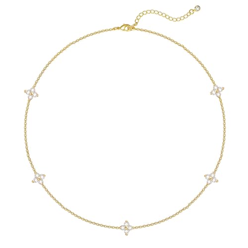 Zeffy Diamond Necklaces for Women, Dainty Gold Necklace 18k Gold Plated Layered Necklaces Simple Gold CZ Diamond Pendant Necklaces for Women Trendy Jewelry Gifts for Girls - color: Gold Flower Diamond Necklace