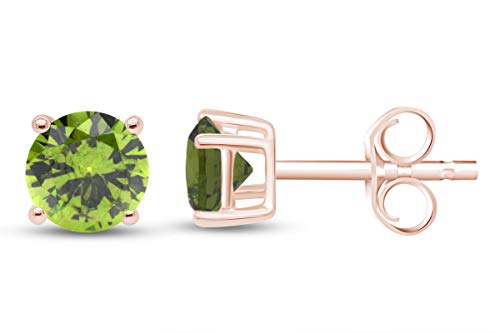 Birthstone Stud Earrings for Women 4MM Round Simulated Gemstone Studs | Push Back Earrings In 14K Gold Over Sterling Silver - color: August - Peridot