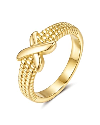 YeGieonr Gold Rings for Women Non tarnish Stainless Steel Womens Rings Dainty 18K Gold Plated Rings - color: X Rings, size: 8