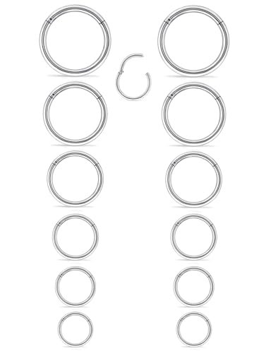 20G-2G Surgical Steel Hinged Clicker Septum Nose Rings Gauges Earrings Seamless Hoops Eyebrow Lip Ring Cliker Helix Tragus Daith Rook Earrings for Women Men - color: Silver, size: 14G(1.6mm)-8/9/10/12/14/16mm