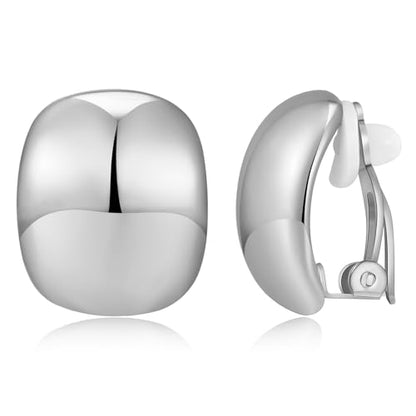 MUYAN Dainty Chunky Clip On Earrings for Women Multiple Styles Gold Silver Retro Clip Earrings - color: Silver