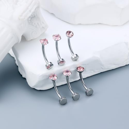 Vsnnsns 14G Floating Belly Button Ring Piercing Jewelry 316L Stainless Surgical Steel Round Heart Cubic Zirconia Navel Rings Belly Button Ring Piercing Jewelry for Women 14 Gauge Hypoallergenic - color: Silver-12MM Bar-Pink CZ