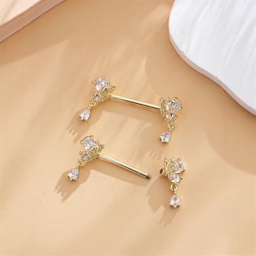 316L Stainless Steel Butterfly Nipple Rings 18K Gold Plated with CZ Butterflies Crystal Dangle Nipple Studs Rings Nipplerings Body Piercing Jewelry for Women - color: Gold