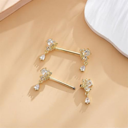 316L Stainless Steel Butterfly Nipple Rings 18K Gold Plated with CZ Butterflies Crystal Dangle Nipple Studs Rings Nipplerings Body Piercing Jewelry for Women - color: Gold