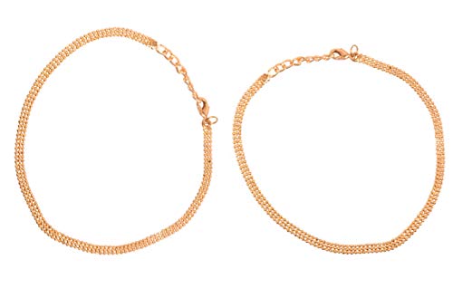 Touchstone Indian anklets for women gold silver payal set jewelry simple jhanjar bollywood handcrafted pretty stylish designer paazeb - style: D059 Gold