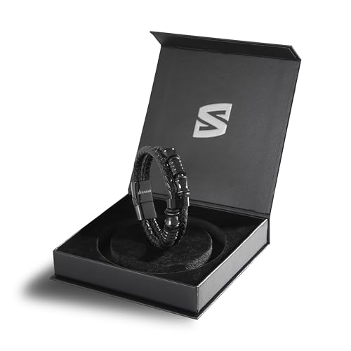 SERASAR Premium Leather Bracelet Men | Stainless Steel Magnetic Clasp | Three Colors | Jewelry Box Included - color: Black, size: 20cm, style: Spirit