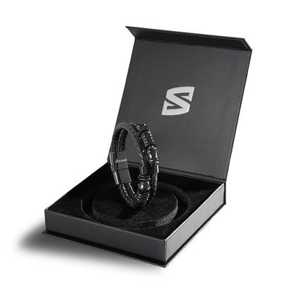 SERASAR Premium Leather Bracelet Men | Stainless Steel Magnetic Clasp | Three Colors | Jewelry Box Included - color: Black, size: 20cm, style: Spirit