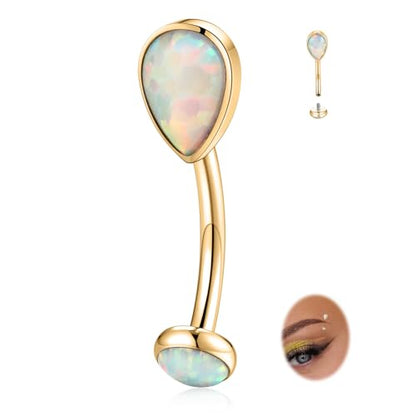 GAGABODY G23 Titanium Eyebrow Rings 16G Curved Barbell Lip Ring Rook Earrings for Women Belly Ring Vertical Labret Jewelry Tragus Helix Daith Earring Belly Piercing - color: 1Pc-Waterdrop Shape Gold+White Opal