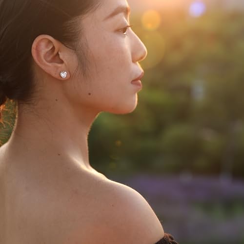8mm Heart-Cut Birthstone Stud Earrings for Women – 18K Gold Plated Hypoallergenic Cubic Zirconia Earrings, Nickel Free, 12 Months Colors, Everyday Jewelry, Gift for Her, Bridal, Birthday, Christmas - color: 04 Apr White