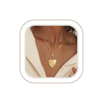 Tredny Heart Initial Necklace - 14K Gold Plated Zirconia Letter A-Z Necklaces for Women, Dainty Initial Heart Charm, Womens Gold Jewelry Personalized Anniversary Birthday Gifts - color: C