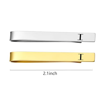 GWD Stainless Steel Tie Clips for Men Personalized Initial Tie Clip Classic Tie Bar Set - color: I