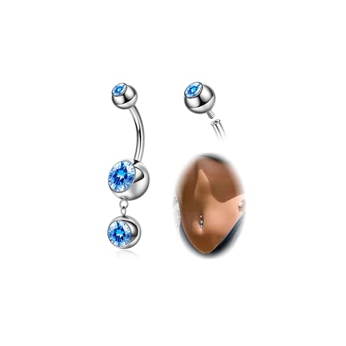 REVOLIA 14G G23 Pure Titanium Dangle Belly Button Rings for Women Hypoallergenic Dangling Navel Rings Internally Threaded Belly Rings for Sensitive Skin CZ Barbell Belly Button Piercing Jewelry 6-16mm - color: Blue