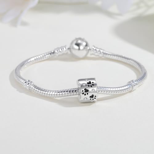 KEQ Clip Spacer Charm for Bracelet 925 Silver Pave Cubic Zirconia Clip Lock Stopper Bead Spacer For Women Bracelets Stopper Birthday Gifts European Openable Beads 2pcs - color: Dog Paw Print
