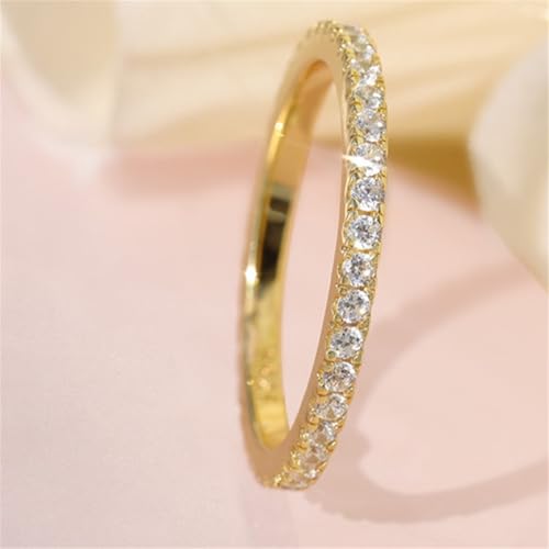 HONGRUI Valentine Thin Band Eternity Rings Gold Plating Cubic Zirconia Egagement 1.4mm Rings Wedding Anniversary Christmas Stackable Ring For Women jewelry Gifts - color: Gold