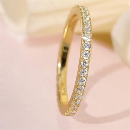 HONGRUI Valentine Thin Band Eternity Rings Gold Plating Cubic Zirconia Egagement 1.4mm Rings Wedding Anniversary Christmas Stackable Ring For Women jewelry Gifts - color: Gold