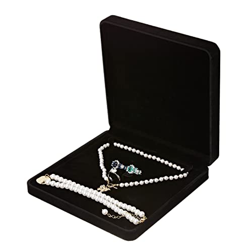 LETURE Velvet Jewelry Set Box, Velvet Gift Box for Bracelet Necklace Earring Ring (Black) - color: Black
