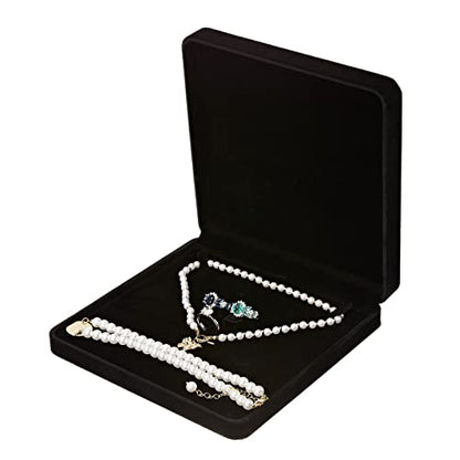 LETURE Velvet Jewelry Set Box, Velvet Gift Box for Bracelet Necklace Earring Ring (Black) - color: Black