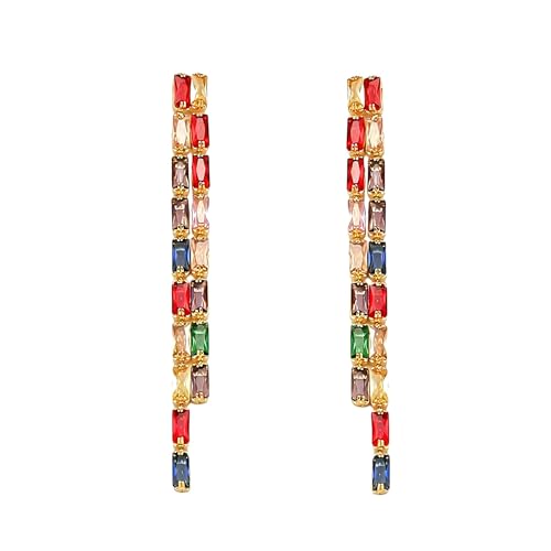 Rhinestone Earrings Dangling for Women Sparkly Silver Dangle Earrings Girls Long Chandelier Earrings Tassel Lightweight Ear Studs Cubic Zirconia (KE001S-W) - color: CZ01 Multicolor