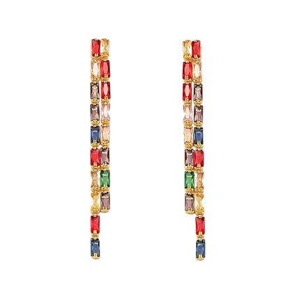 Rhinestone Earrings Dangling for Women Sparkly Silver Dangle Earrings Girls Long Chandelier Earrings Tassel Lightweight Ear Studs Cubic Zirconia (KE001S-W) - color: CZ01 Multicolor