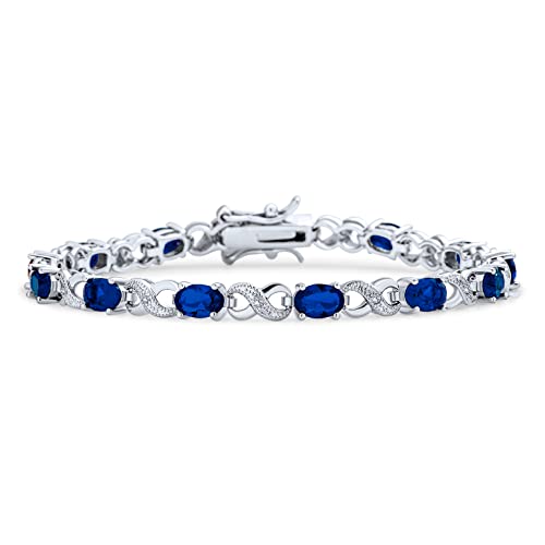 Bling Jewelry Birthstone Colors CZ Oval Infinity Tennis Bracelet Rose Gold Silver Plated - color: Blue