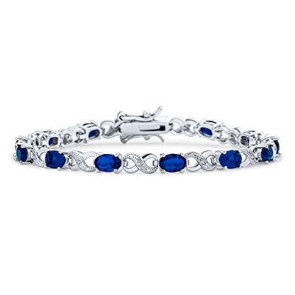 Bling Jewelry Birthstone Colors CZ Oval Infinity Tennis Bracelet Rose Gold Silver Plated - color: Blue