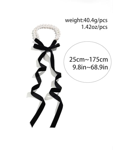 Double-layered Pearl Choker for Women Boho Pearl Bow Choker Necklace Black Velvet Long Ribbon Bow Collarbone Chain Vintage Beaded Choker Necklace Birthday Party Jewelry Christmas Gift