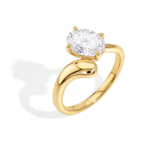14K Gold-Plated Wedding Bands for Women Dainty Stackable Cubic Zirconia Promise & Engagement Rings Trendy Statement Jewelry for Her Sizes 5-11 - color: Oval Curved Ring