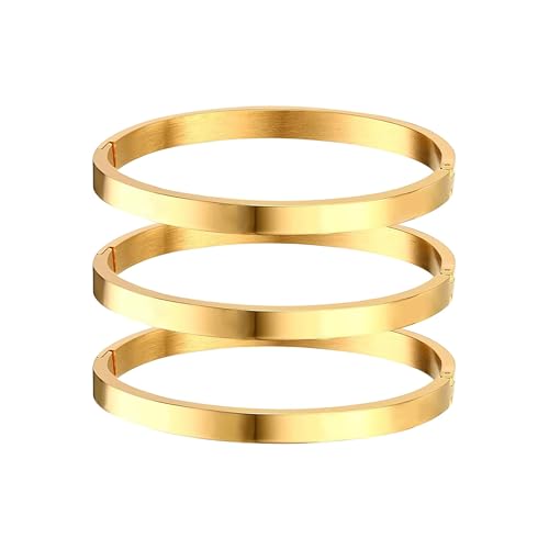 Gold Bangle Bracelets for Women, Trendy Dainty 14K Gold Plated Oval Bangles Bracelet for Women, Stackable Friendship Bracelets Love Bangle Christmas Birthday Gifts - color: Gold, size: 6mm Set of 3